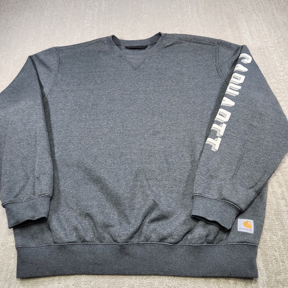 Carhartt Sweatshirt Men Large Gray Cotton Fleece Work Loose Fit Spellout‎
